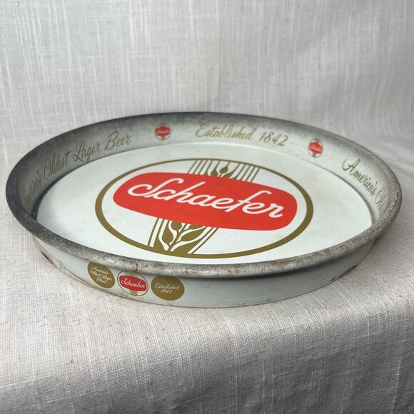 Vintage 60s Schaefer Beer Litho Tin Metal Serving Tray Advertising MCM Barware - Picture 3 of 10